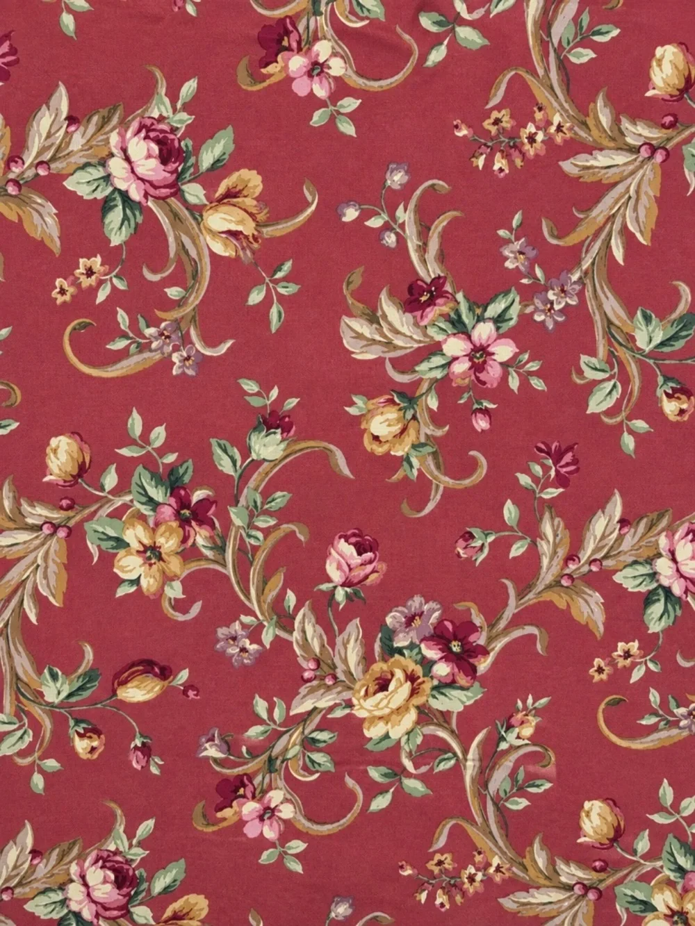 French Country Custom Pleated Drapes Floral Baroque Scroll Red 2 @ 105